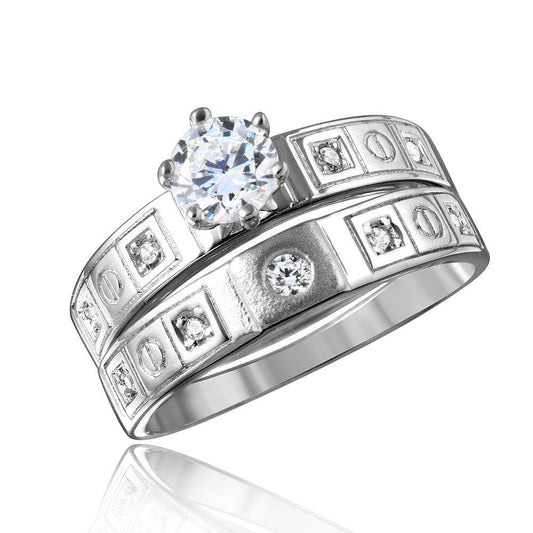 Rhodium Plated Sterling Silver 925 Square CZ Finish Wedding Ring Band Sizes 5-9