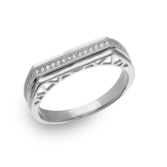 Rhodium Plated Sterling Silver 925 Micro Pave Designed Shank Ring Sizes 9-11