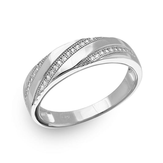 Rhodium Plated Sterling Silver 925 Trio Slanted Bar Ring Band Sizes 9-11