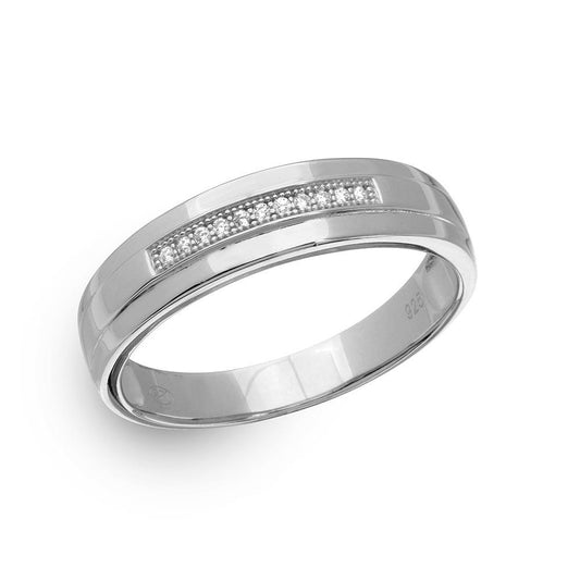 Rhodium Plated Sterling Silver .925 Single Bar Clear CZ Ring Band Sizes 9-11