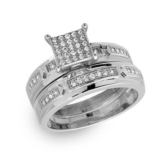 Rhodium Plated Sterling Silver 925 Square Pave Bridal Ring Band Sizes 5-9