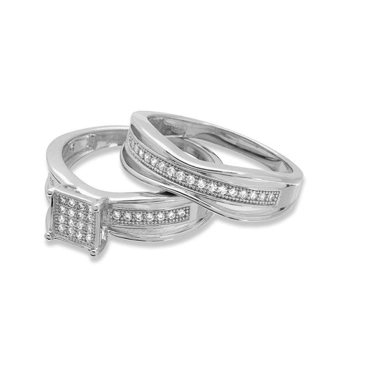 Rhodium Plated Sterling Silver 925 Square Bridal Engagement Ring Band Sizes 5-9