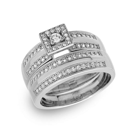 Rhodium Plated Sterling Silver 925 Bridal Set Ring Clear CZ Band Sizes 5-9