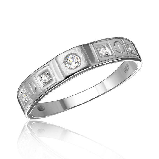 Rhodium Plated Sterling Silver 925 Square CZ Finish Wedding Ring Band Sizes 9-11