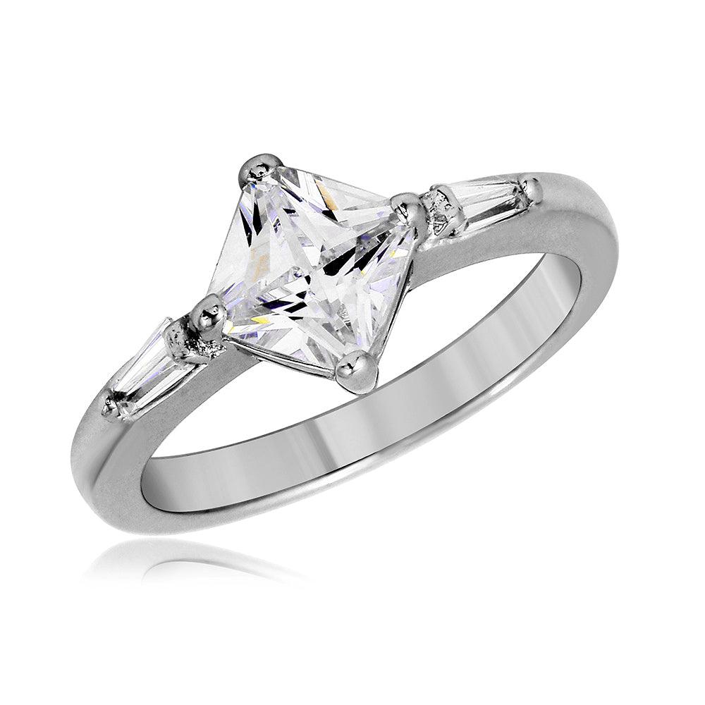 Rhodium Plated Sterling Silver 925 Baguette CZ Diamond-Shape Ring Band Sizes 5-9