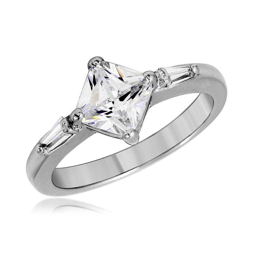 Rhodium Plated Sterling Silver 925 Baguette CZ Diamond-Shape Ring Band Sizes 5-9