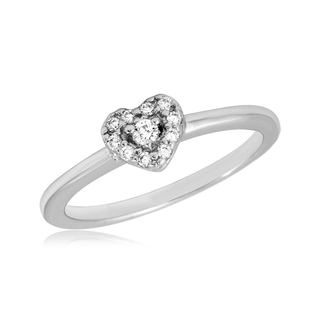 Rhodium Plated Sterling Silver 925 Clear CZ Heart Ring Love Band Sizes 5-9