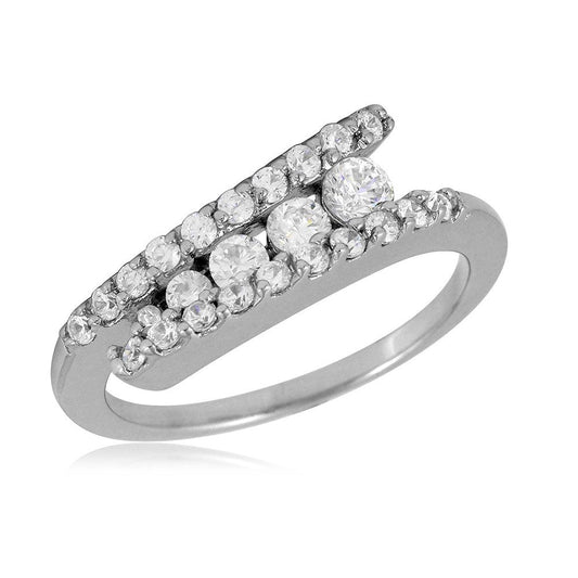 Rhodium Plated Sterling Silver 925 Overlap Clear CZ Design Ring Band Sizes 5-9