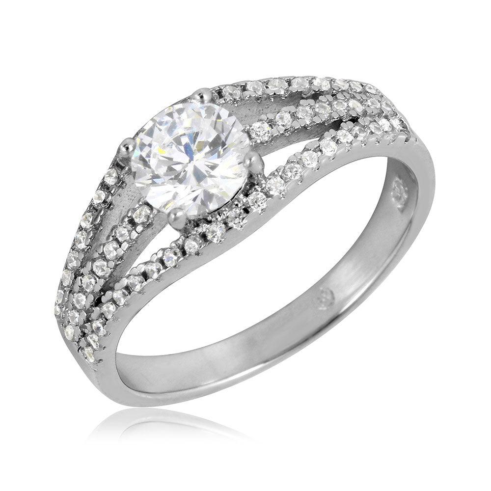 Rhodium Plated Sterling Silver 925 Open Shank Round Clear CZ Ring Band Sizes 5-9