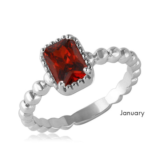 Rhodium Plated Sterling Silver 925 January Simulated CZ Ring Band Sizes 5-9