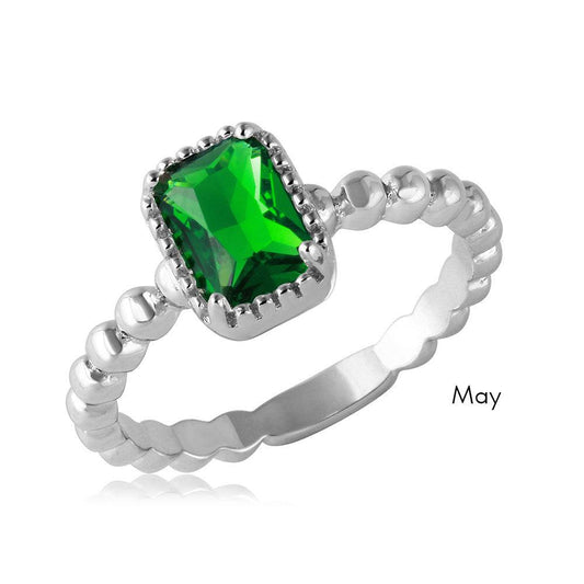Polished Rhodium Plated Sterling Silver 925 Simulated May CZ Ring Band Sizes 5-9