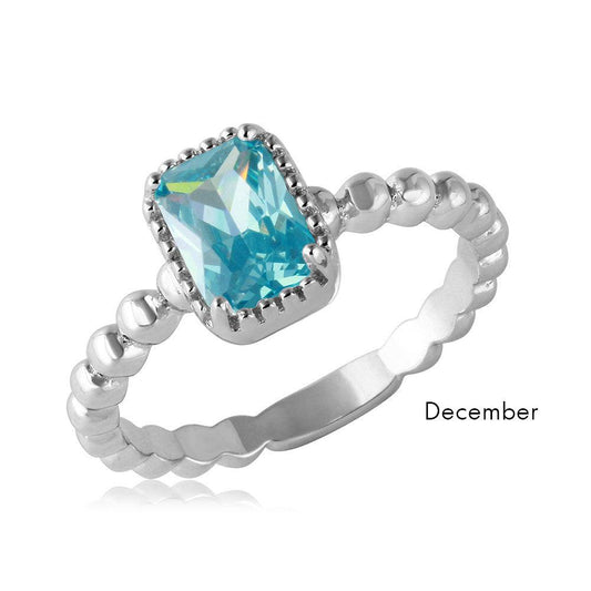 Rhodium Plated Sterling Silver 925 Simulated December CZ Ring Band Sizes 5-9