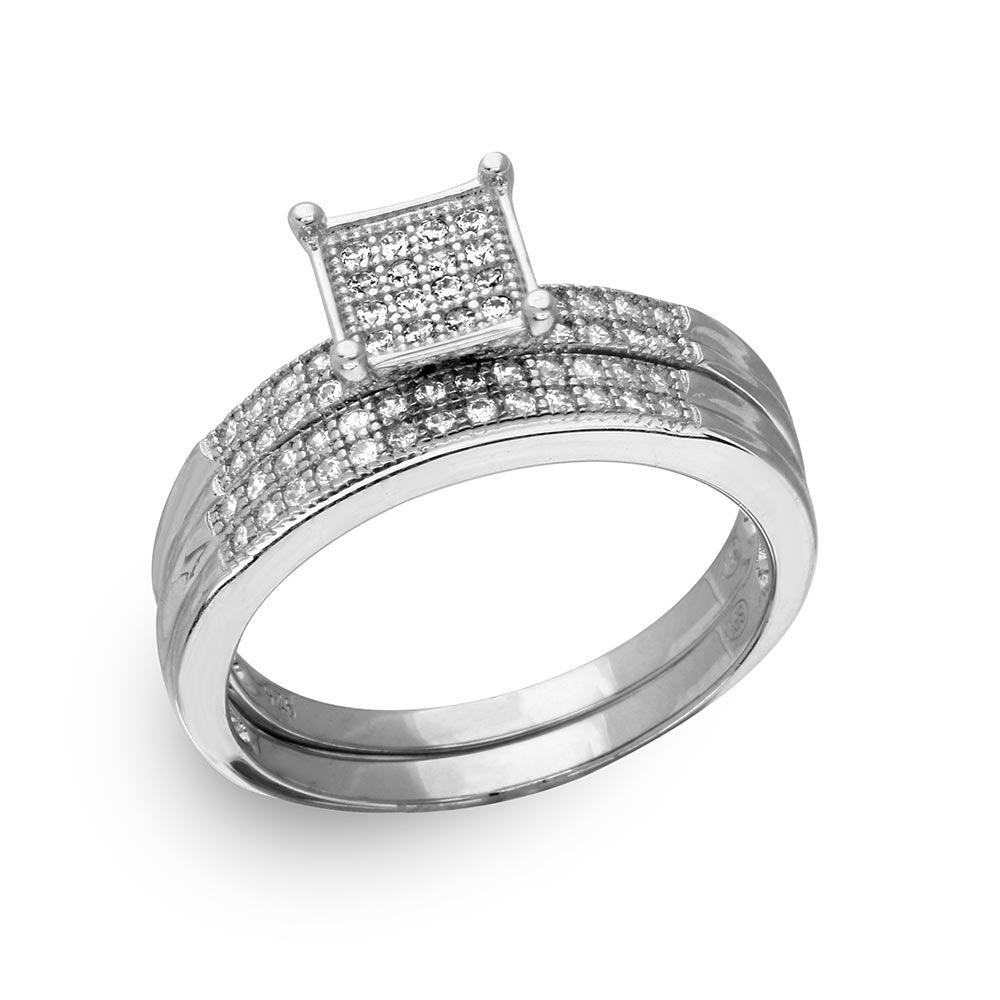 Rhodium Plated Sterling Silver 925 Pave Clear CZ Bridal Ring Band Sizes 5-9