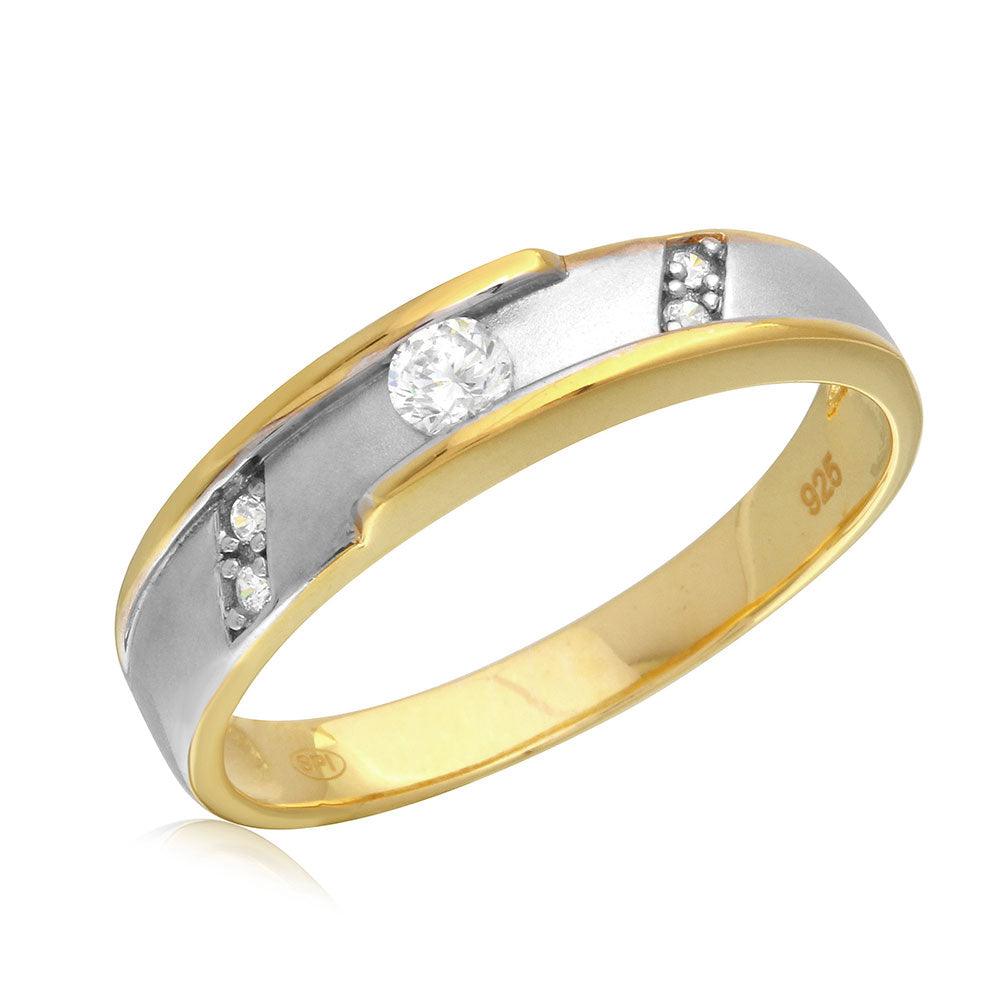 Two-Tone Sterling Silver 925 Gold Rhodium Plated CZ Wedding Band Band Sizes 9-11