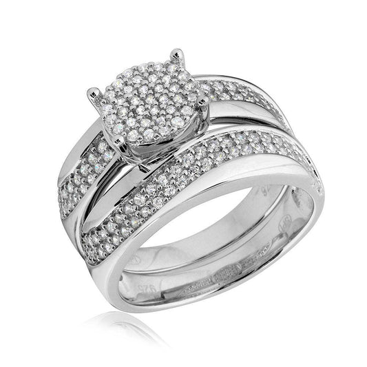 Rhodium Plated 925 Sterling Silver Wave CZ Band Wedding Ring Band Sizes 5-9