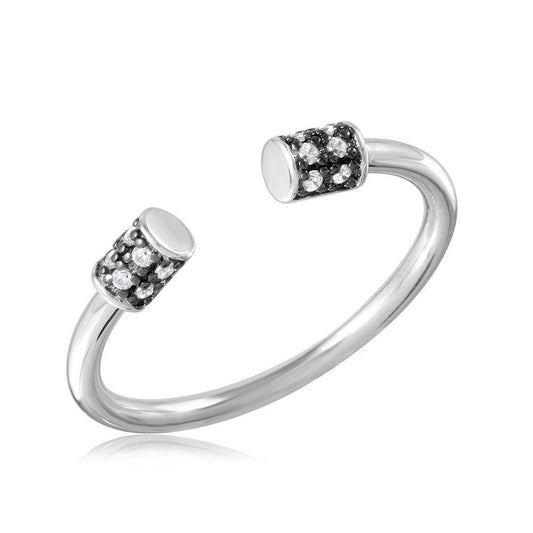 Sterling Silver 925 Rhodium Plated Barbel Ring CZ Adjustable Band Sizes 5-9
