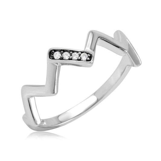 Rhodium Plated Sterling Silver 925 Plated ZigZag Ring Cubic Zirconia Sizes 5-9