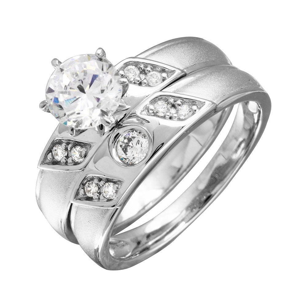 Rhodium Plated 925 Sterling Silver Slash CZ Bridal Clear CZ Ring Band Sizes 5-9