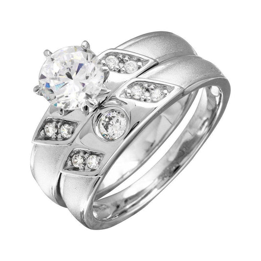 Rhodium Plated 925 Sterling Silver Slash CZ Bridal Clear CZ Ring Band Sizes 5-9