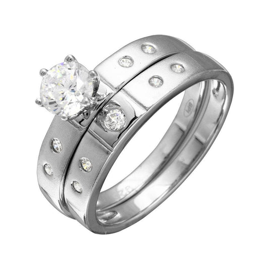 Half Matte Finish Rhodium Plated 925 Sterling Silver CZ Bridal Ring Sizes 5-9
