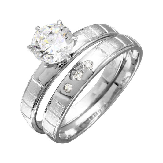 Rhodium Plated 925 Sterling Silver Line Shank Bridal Set Trios Ring Sizes 5-9