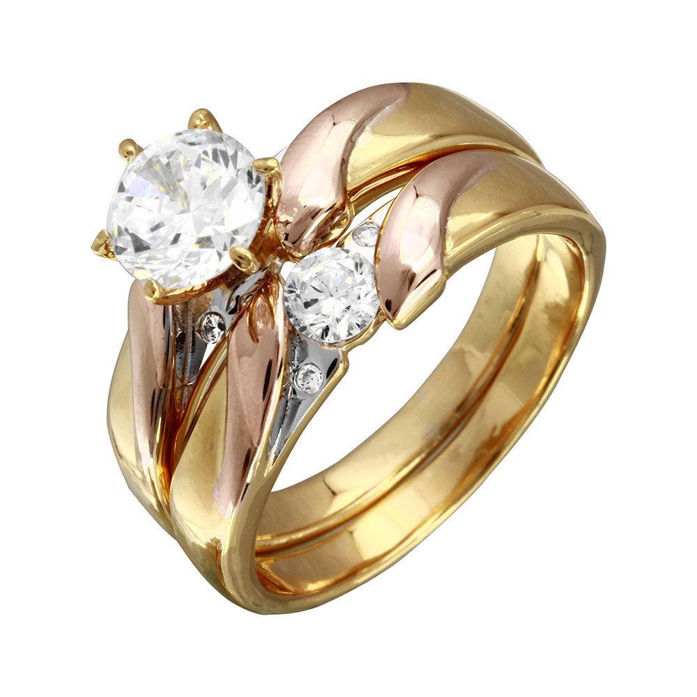 Rhodium Plated .925 Sterling Silver CZ Bridal Set Engagement Ring Band Sizes 5-9