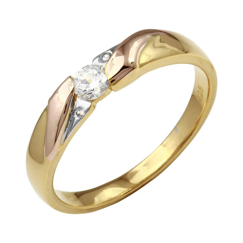 Rhodium Plated 925 Sterling Silver Three-Tone CZ Trios Ring Band Sizes 9-11