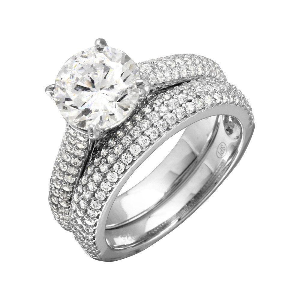 Rhodium Plated 925 Sterling Silver Bridal Set Engagement CZ Ring Band Sizes 5-9