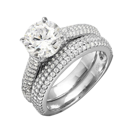 Rhodium Plated 925 Sterling Silver Bridal Set Engagement CZ Ring Band Sizes 5-9