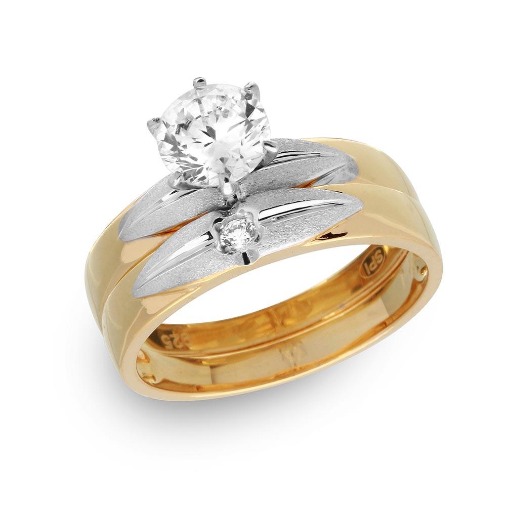 Sterling Silver 925 Gold Plated Matte Rhodium Finish Bridal Set Ring Sizes 5-9