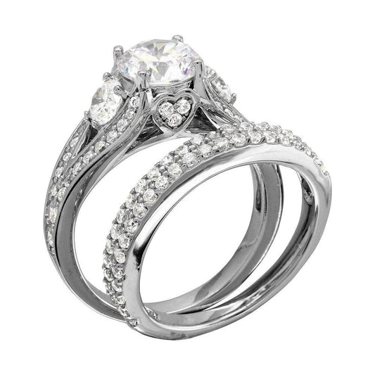 Rhodium Plated 925 Sterling Silver Clear CZ Bridal Set Ring Sizes 5-9