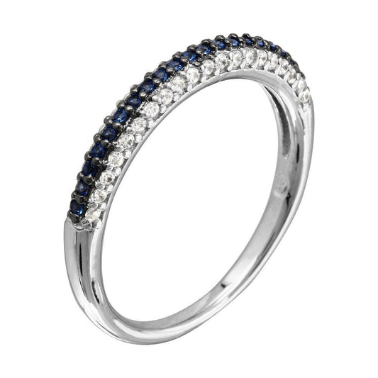 Rhodium Plated 925 Sterling Silver Blue & Clear CZ Stackable Ring Band Sizes 5-9