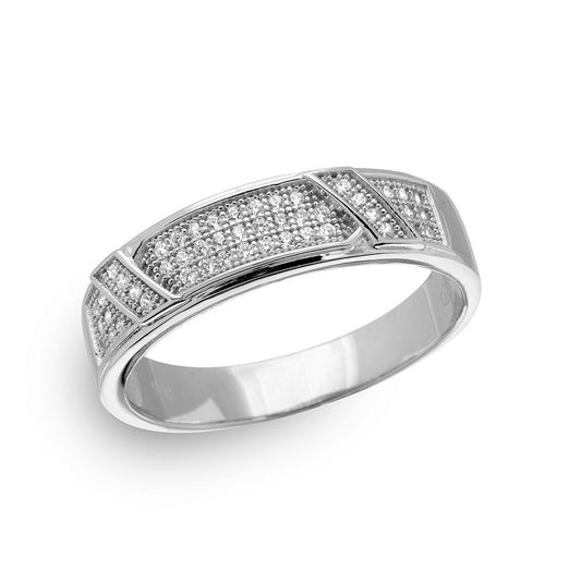 Sterling Silver 925 Rhodium Plated Men's CZ Pave Trio Ring Band Sizes 9-11