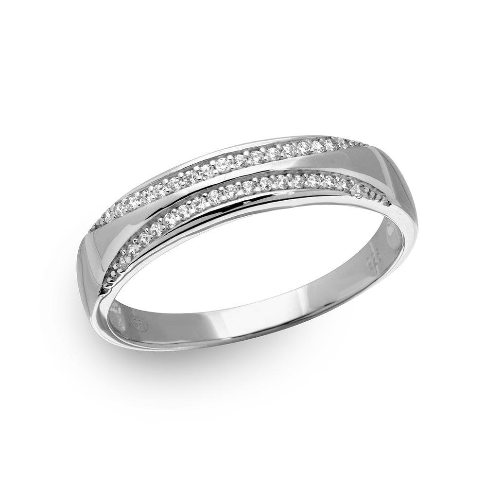 Sterling Silver 925 Rhodium Plated Men's Tapered Shank Trio Band CZ Sizes 9-11