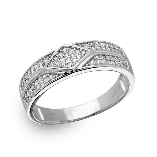 Sterling Silver .925 Rhodium Plated Wedding Band Clear CZ Sizes 9-11