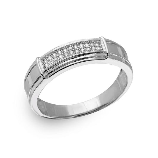 Sterling Silver 925 Rhodium Plated Double Bar Clear CZ Ring Band Sizes 9-11