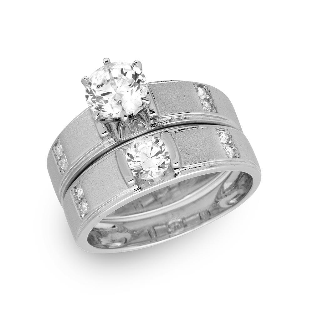 Sterling Silver 925 Rhodium Plated Matte Finish Bridal Set Ring Band Sizes 5-9