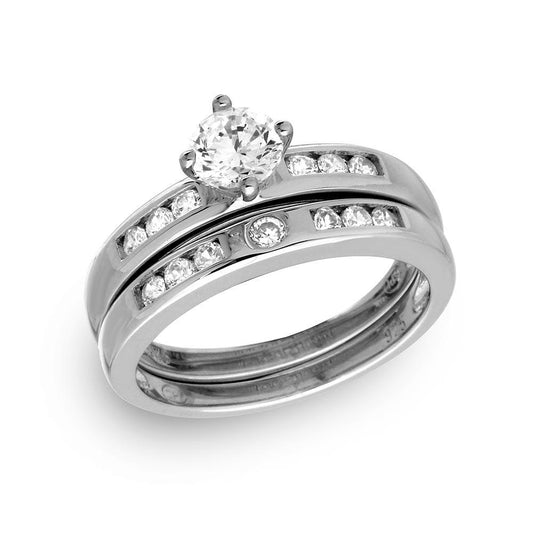 High Polished Sterling Silver 925 Rhodium Plated Bridal Set Ring Band Sizes 5-9