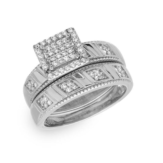 High Polished Sterling Silver 925 Rhodium Plated Trio Bridal Ring Band Sizes 5-9
