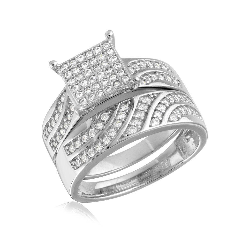Rhodium Plated 925 Sterling Silver Wave CZ Band Wedding Ring Band Sizes 5-9