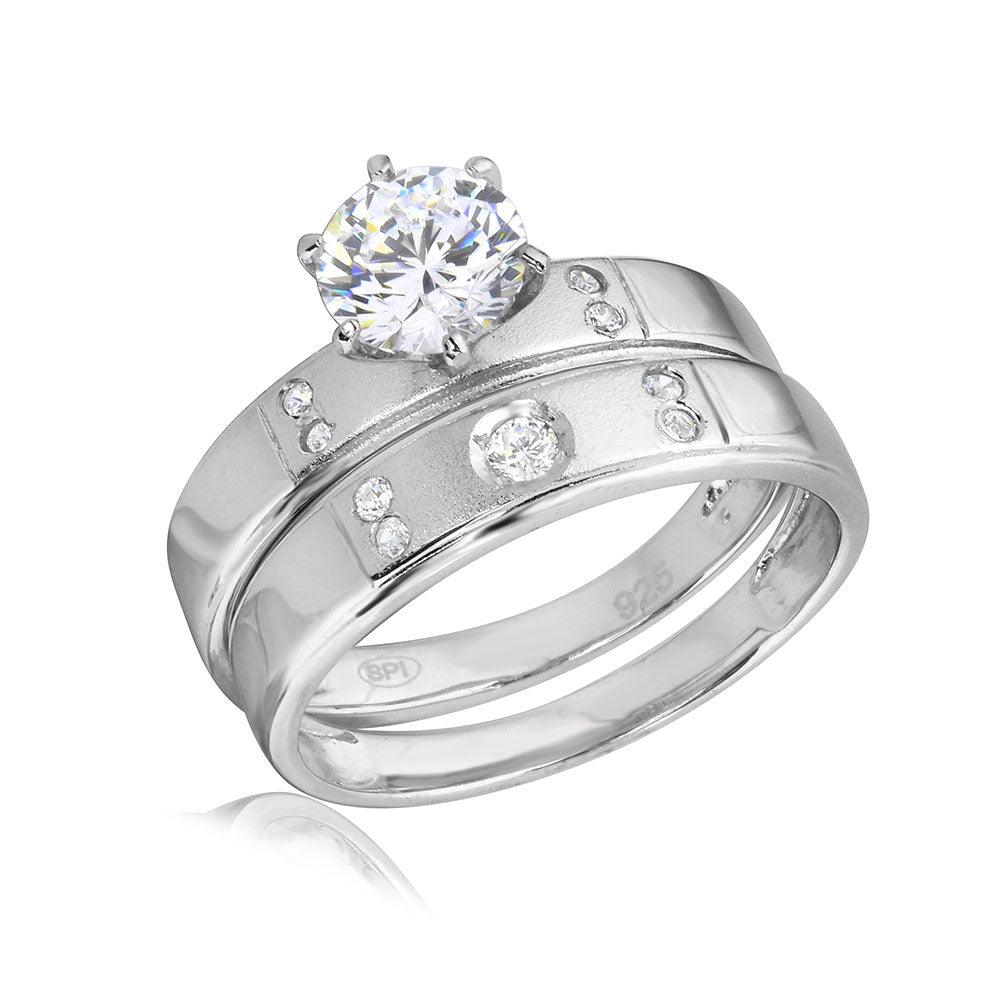 Rhodium Plated 925 Sterling Silver Matte Finish CZ Wedding Ring Sizes 5-9