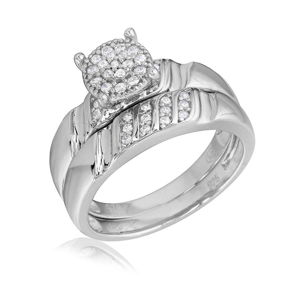 Rhodium Plated 925 Sterling Silver Custer Clear CZ Center Wedding Ring Sizes 5-9