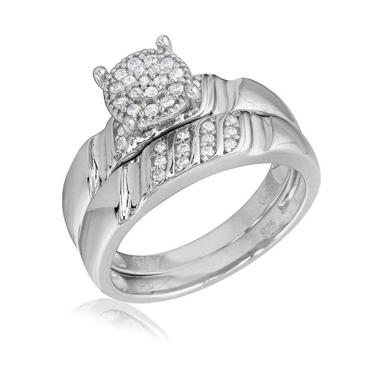 Rhodium Plated 925 Sterling Silver Custer Clear CZ Center Wedding Ring Sizes 5-9