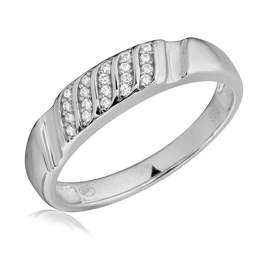 Rhodium Plated 925 Sterling Silver Men's Sideways Design Wedding Ring Sizes 9-11