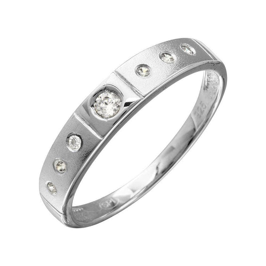 Half Matte Finish Rhodium Plated 925 Sterling Silver CZ Triol Ring Sizes 9-11