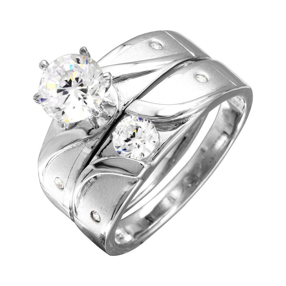 Rhodium Plated 925 Sterling Silver Sideways Matte Finish Trio Ring Sizes 5-9