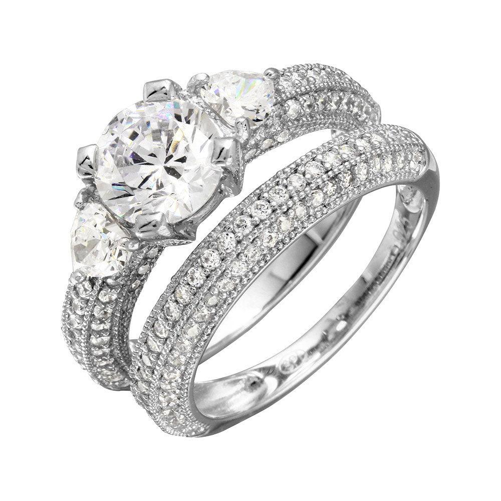 Rhodium Plated 925 Sterling Silver Micro Pave Shank Bridal CZ Ring Sizes 5-9