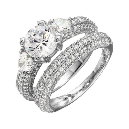Rhodium Plated 925 Sterling Silver Micro Pave Shank Bridal CZ Ring Sizes 5-9