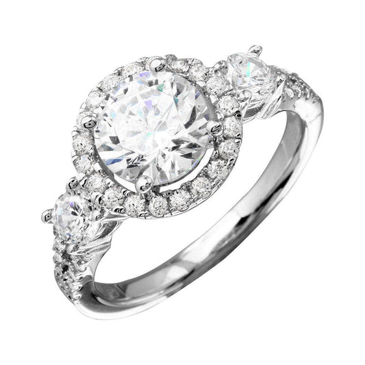 Rhodium Plated 925 Sterling Silver Round Halo Ring Clear CZ Shank Sizes 5-9