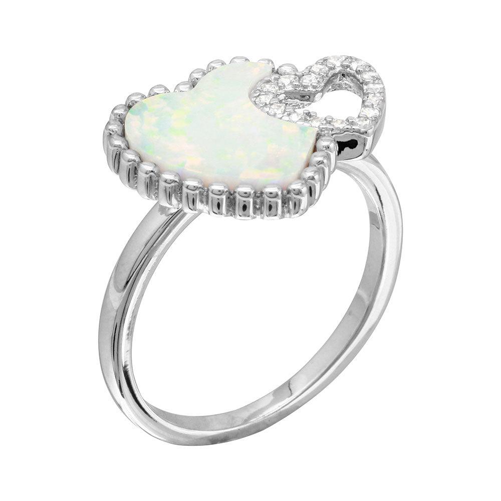 Rhodium Plated 925 Sterling Silver Double Synthetic Opal CZ Heart Ring Sizes 5-9